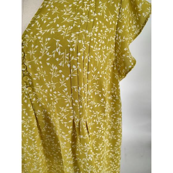 Cynthia Rowley Chartreuse Pull on Floral Tunic Size 1X Rounded Hem Pleated Front - Picture 6 of 10